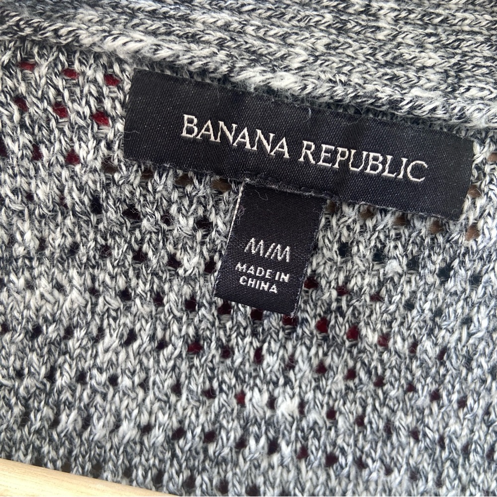 BANANA REPUBLIC MELANGE GREY CHARCOAL OPEN KNIT COTTON CARDIGAN - Picture 10 of 11